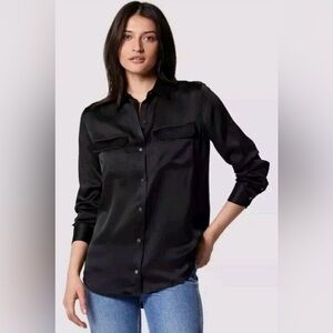 EQUIPMENT Signature Satin Button Up Shirt In Classic Black‎ Size XL